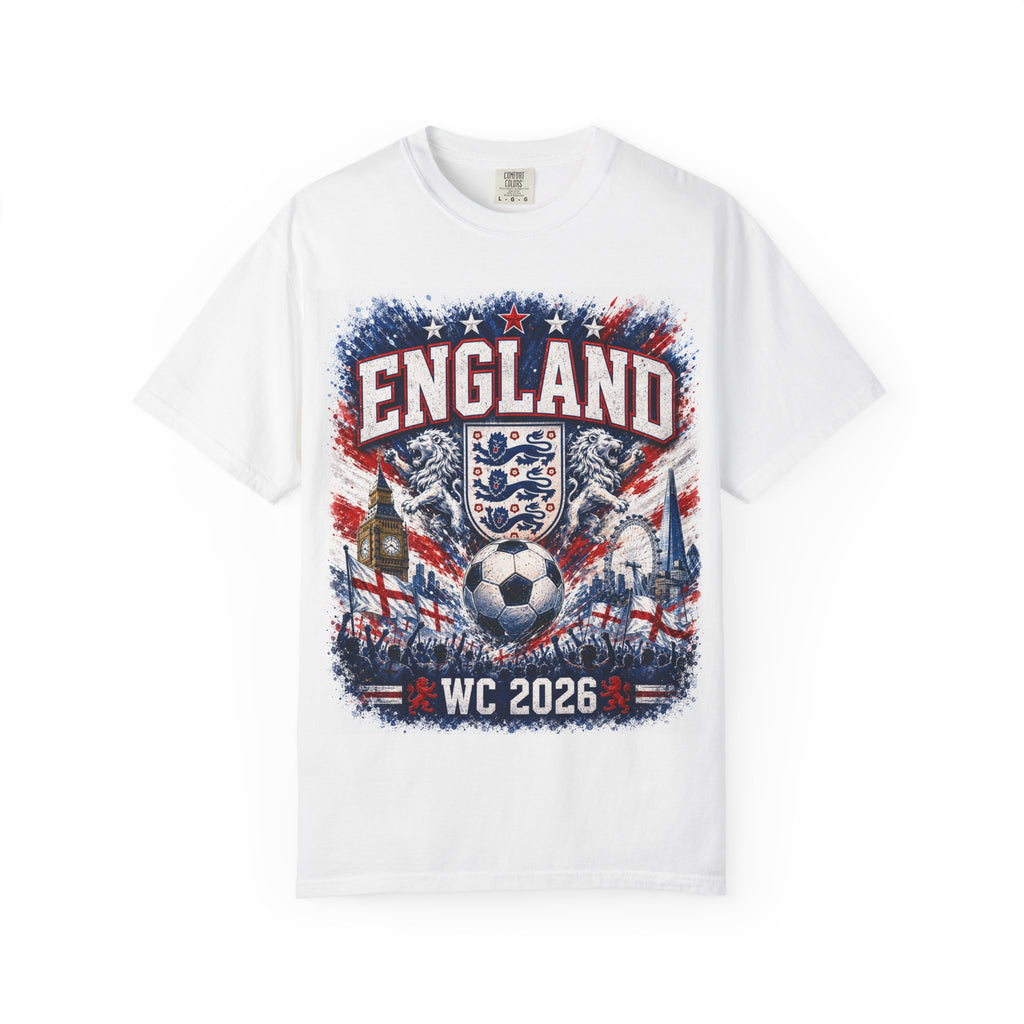 England World Cup 2026 T-Shirt — WC 2026 England Soccer Tee with Crest & Host Cities