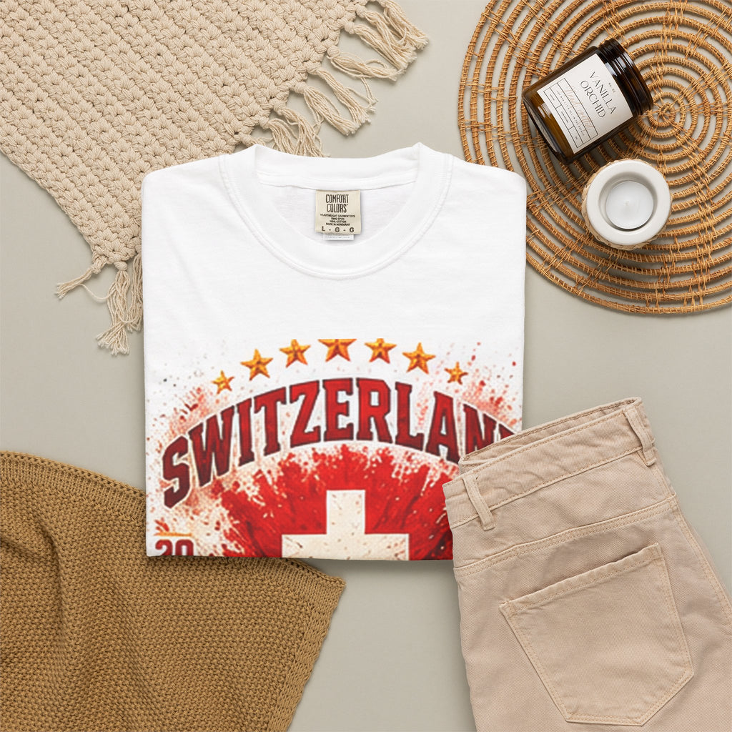 Switzerland World Cup 2026 Soccer T-Shirt — WC 2026 Swiss Flag & Stadium Cities Tee