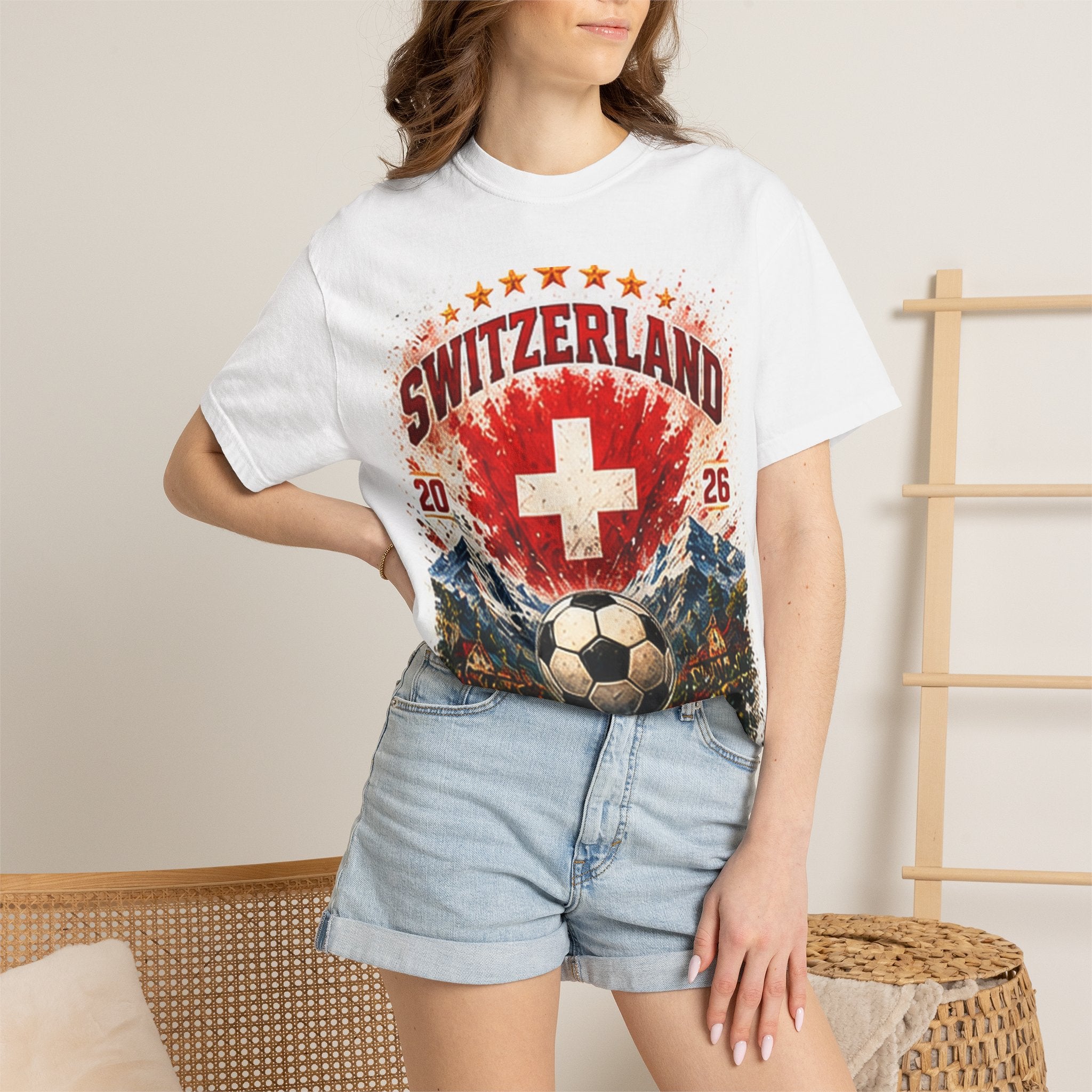 Switzerland World Cup 2026 Soccer T-Shirt — WC 2026 Swiss Flag & Stadium Cities Tee