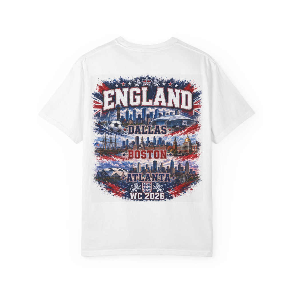 England World Cup 2026 T-Shirt — WC 2026 England Soccer Tee with Crest & Host Cities