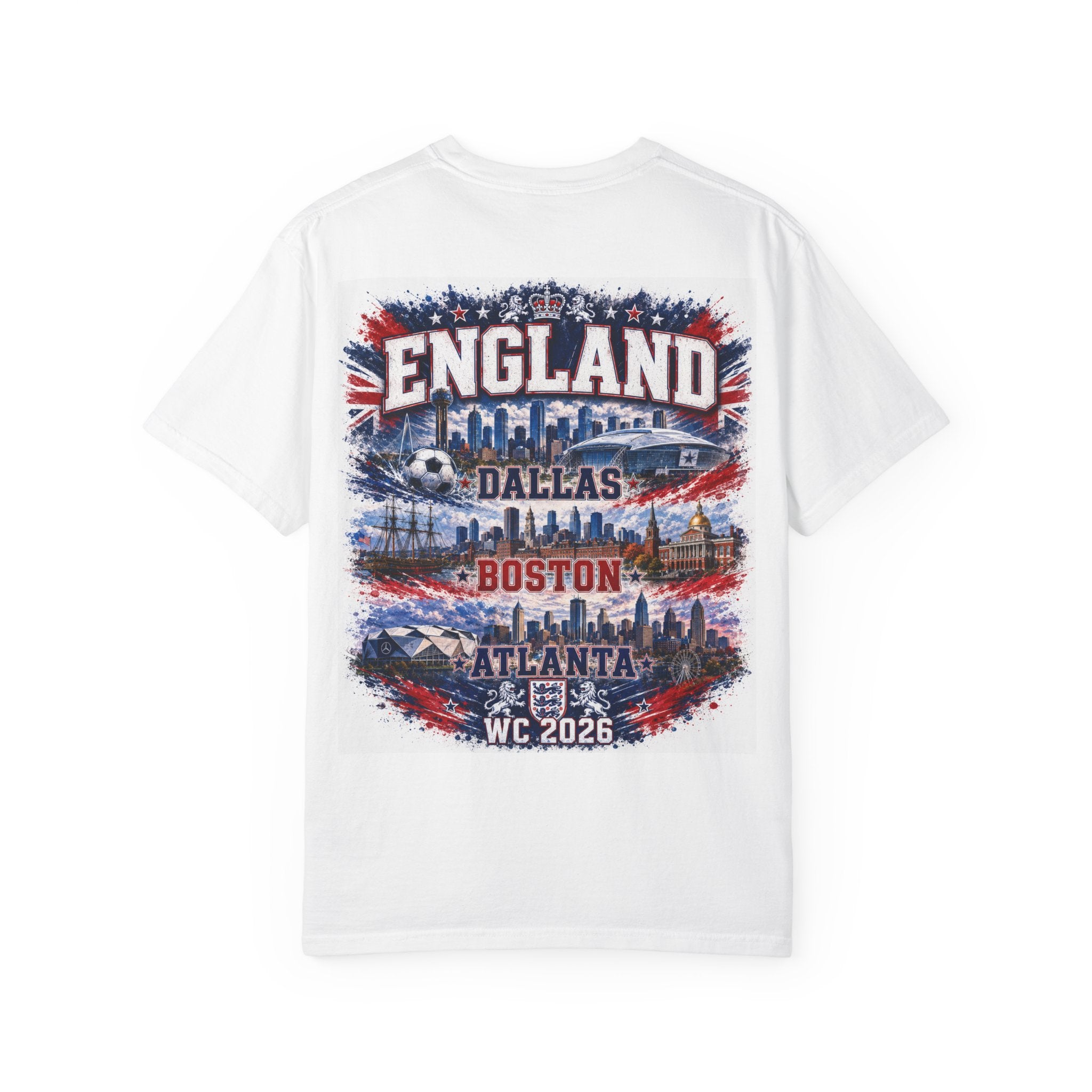 England World Cup 2026 T-Shirt — WC 2026 England Soccer Tee with Crest & Host Cities