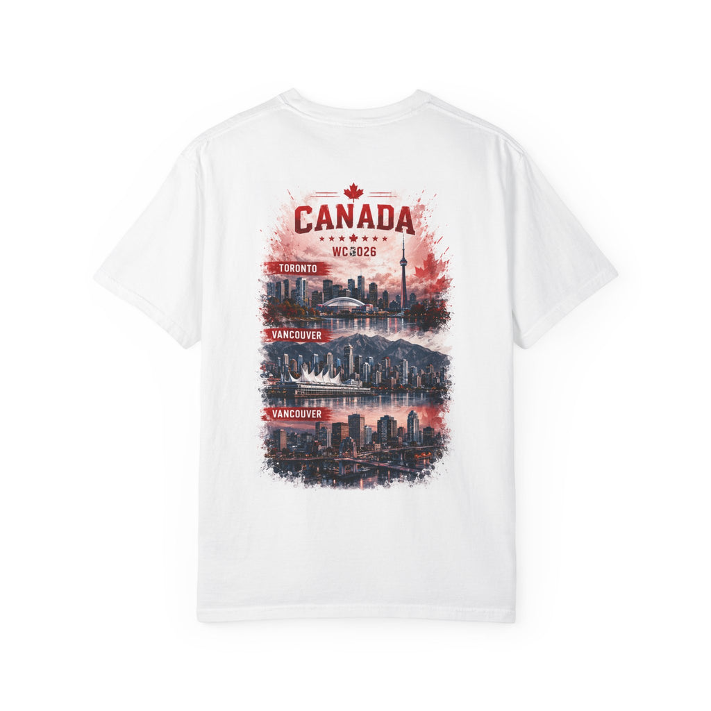 Canada Soccer World Cup 2026 T-Shirt — Canada Maple Leaf & City Skyline Tee