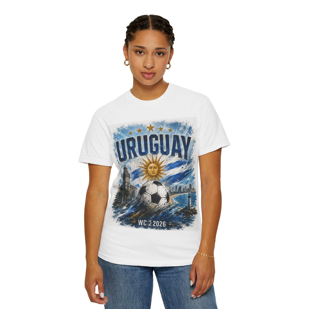 Uruguay Soccer T-Shirt – WC 2026 Retro Sun & Stadium Football Tee