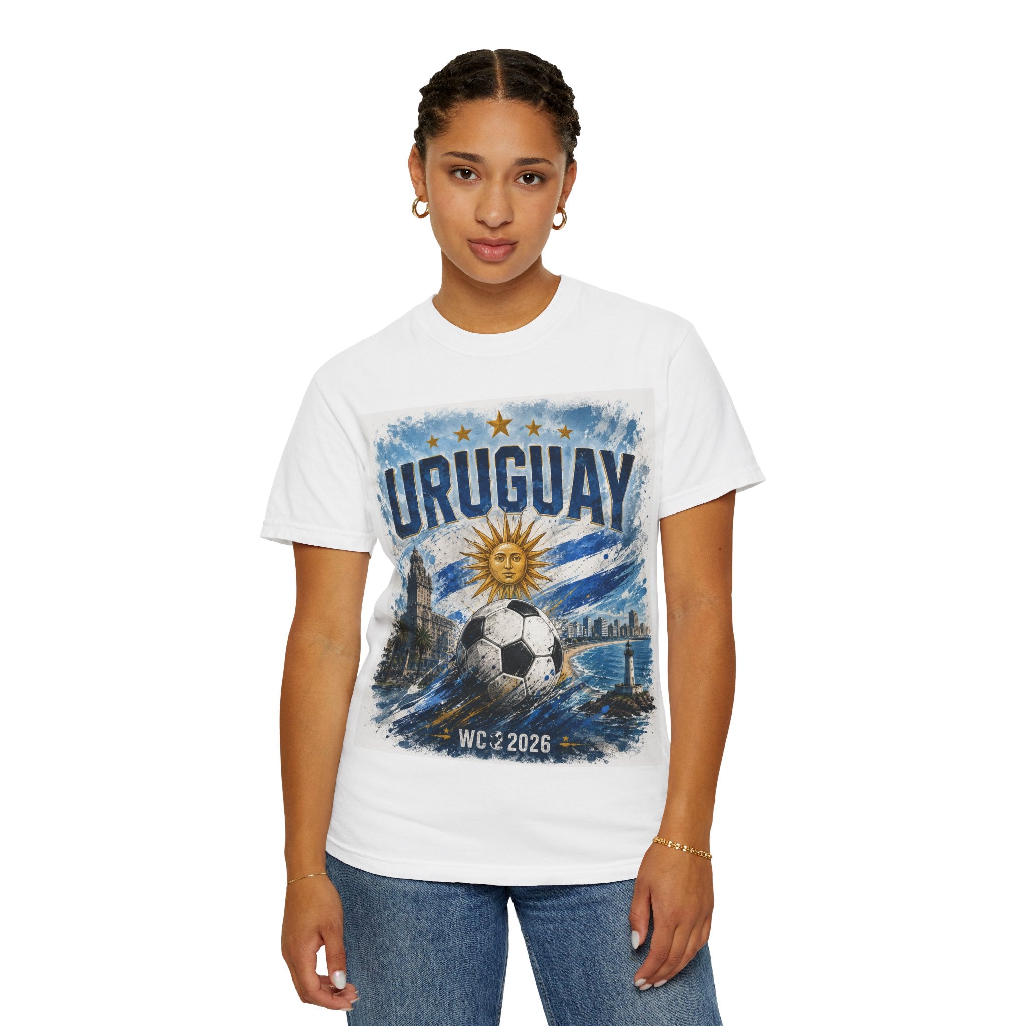 Uruguay Soccer T-Shirt – WC 2026 Retro Sun & Stadium Football Tee