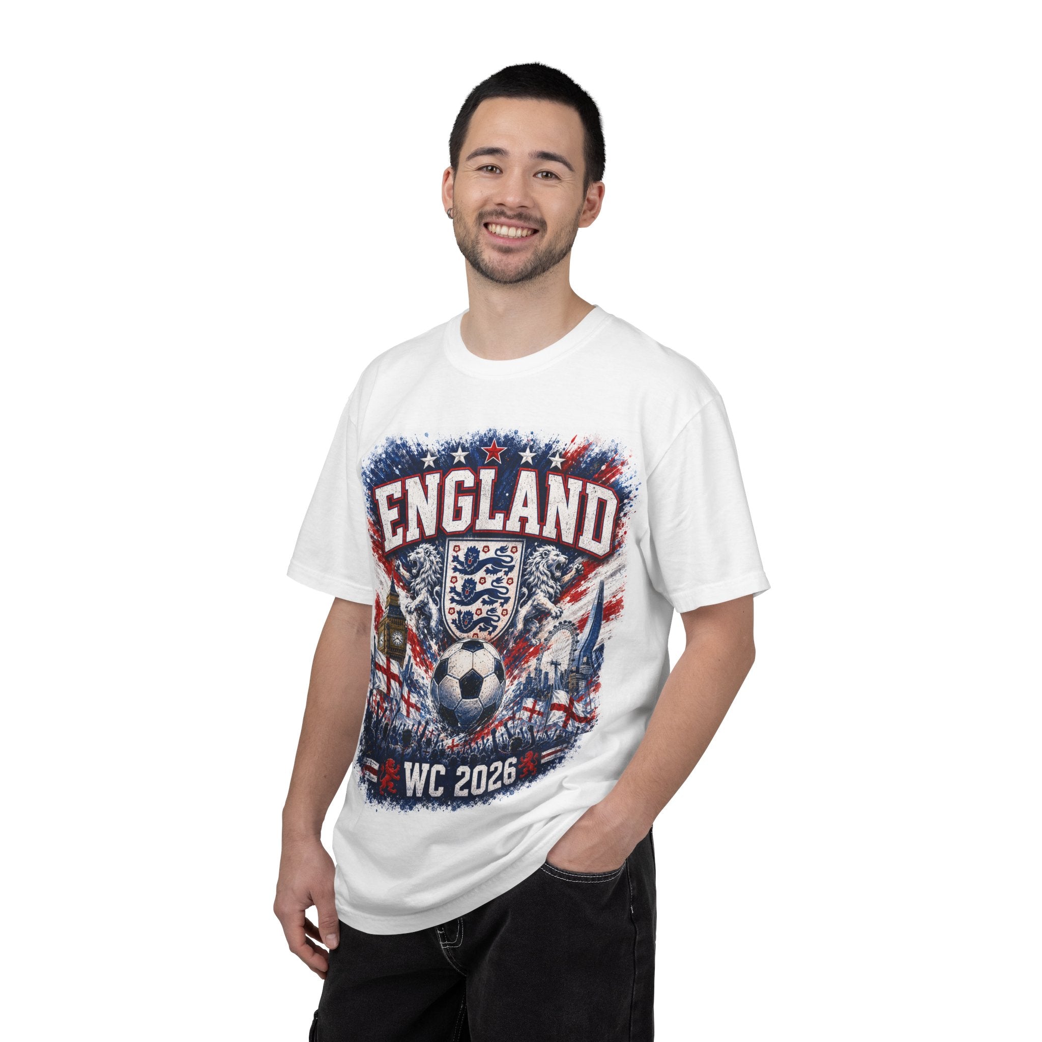 England World Cup 2026 T-Shirt — WC 2026 England Soccer Tee with Crest & Host Cities