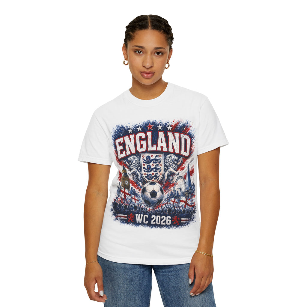England World Cup 2026 T-Shirt — WC 2026 England Soccer Tee with Crest & Host Cities